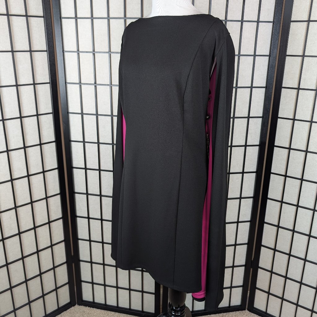 Adrianna Papell Black And Magenta Cape Dress